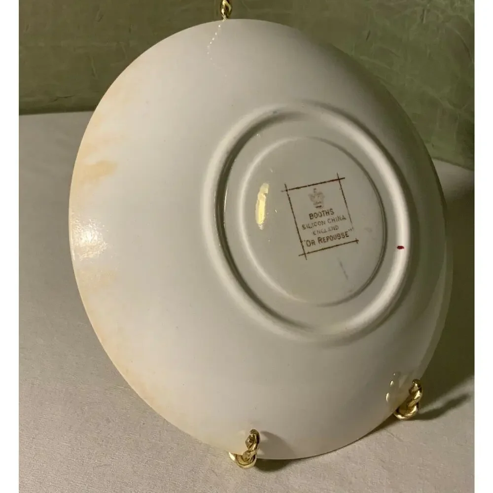 Cup & Saucer White w Blue/Gold Trim BOOTHS Silicon China England “OR REPOUSSE”